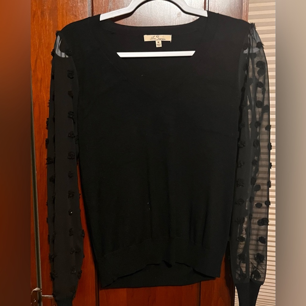 Elegant Black Sweater with Sheer Sleeves